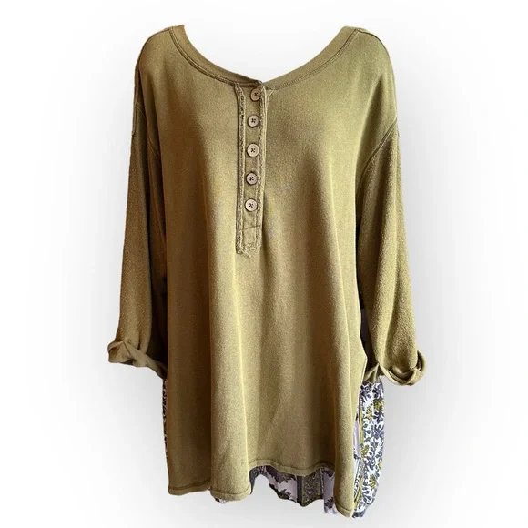 Free People Women's COOL BABY Pull Over Floral Back Top Shirt Henley Mos… - Picture 3 of 5